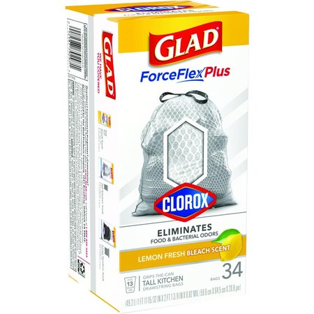 GLAD Force Flex Plus 13 gal Lemon Scent Tall Kitchen Bags Drawstring 34 pk, 34PK 79297